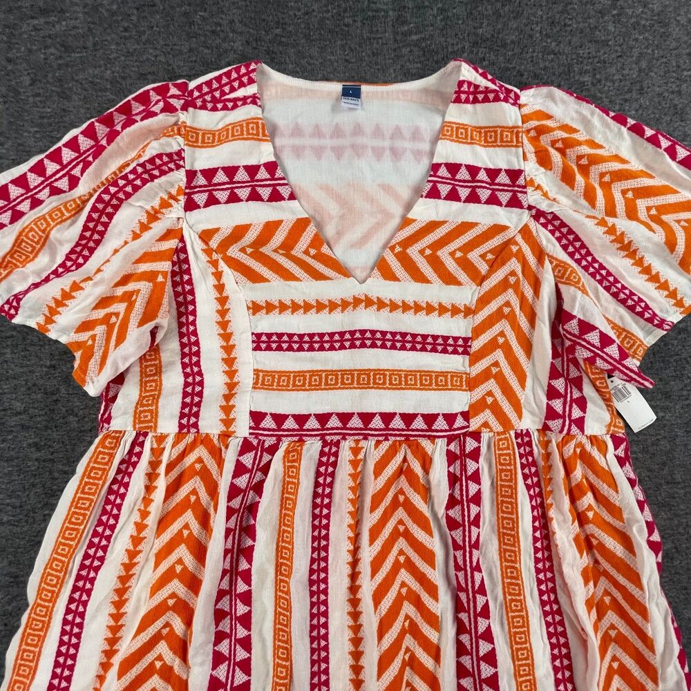 Old Navy Jacquard Mini Swing Dress Large Pink Orange Geometric Aztec Boho Folk - Picture 5 of 14